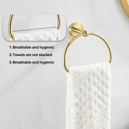 Leyden Brushed Gold Hand Towel Holder, Bathroom Towel Ring, Bath Hand Towel Rack Hangers Wall Mounted Half Round Modern - color: Round Bottom Gold