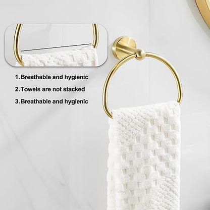 Leyden Brushed Gold Hand Towel Holder, Bathroom Towel Ring, Bath Hand Towel Rack Hangers Wall Mounted Half Round Modern - color: Round Bottom Gold