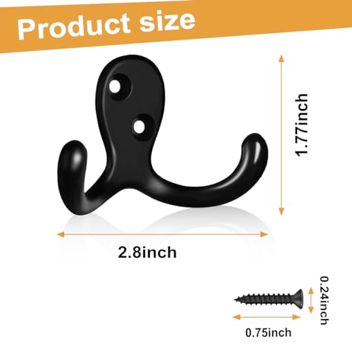CBWLWJ 10 Pack Coat Hooks Wall Hooks for Hanging, Heavy Duty Double Prong Metal Hook Wall Mounted for Living Room, Bathroom, Kitchen, Bedroom for Coat, Bag, Scarf, Towel, Hat, Key, Cup (Black) - color: Black-10pack