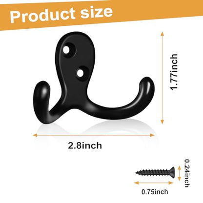 25 Pack Coat Hooks Wall Hooks for Hanging, Heavy Duty Double Prong Metal Hook Wall Mounted for Living Room, Bathroom, Kitchen, Bedroom for Coat, Bag, Scarf, Towel, Hat, Key, Cup (Black) - color: Black-25pack