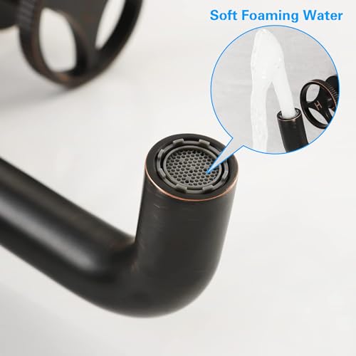 SKOWLL Wall Mount Bathroom Faucet, Industrial Look, Widespread Oil Rubbed Bronze Bathtub Faucet 2 Round Handle Vanity Sink Faucet with 360° Rotates Spout - color: Bronze