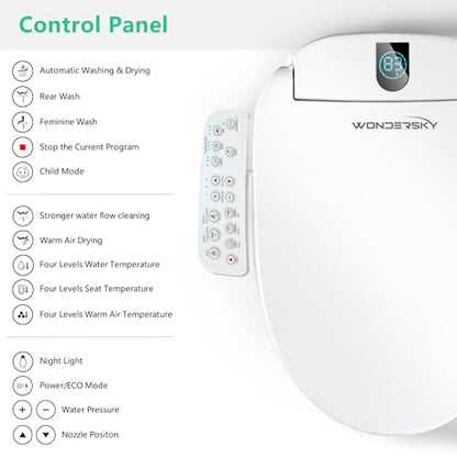 Round Bidet Toilet Seat, Smart Heated Toilet Seat with Warm Water and Dryer, Soft Close Bidet Seat with Adjustable Temperature, Stainless Steel Nozzle - size: Round