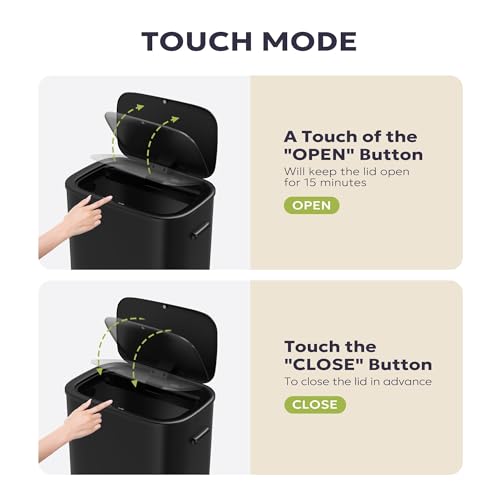 Furnify 16 Gallon / 60L Kitchen Trash Can, Motion Sensor Trash Bin with Lid | Large Capacity Touchless Garbage Waste Bin, Waterproof Brushed Trash Bin, Trash Can for Kitchen Bedroom Bathroom - color: Black
