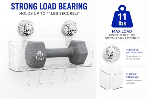 HOME&I Suction Cup Shower Caddy with Twist-to-Lock Mount, Drill-Free Bathroom Organizer for Toothbrush, Toothpaste & Razor, Self-Draining Storage Rack with 5 Hooks - size: Shower Caddy – 1 Pack