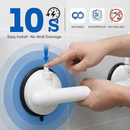 Foxrino 18.3" Suction Grab Bars for Shower, Visual Red Lock, 350LBS No-Drill Bathroom Safety Handle for Seniors, Elderly & Pregnancy, 2 Pack - size: 18.3"