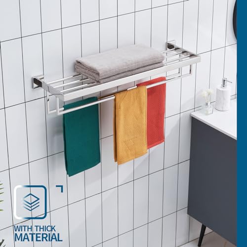 KOKOSIRI 32'' Bathroom Towel Shelf Chrome Towel Rack with Two Bath Towel Bars SUS304 Stainless Steel Wall Mounted, Polished Finish B6003CH-L32 - color: Polished Chrome, size: 32-Inch
