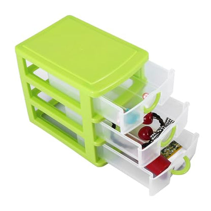 3 Tier Plastic Drawer Organizer with Adjustable Dividers, Compact Detachable Storage Box for Jewelry Makeup Accessories, Multi Purpose Home Office Bathroom Organization (3 Layers of Green)