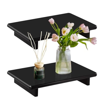 Large Black Acrylic Vanity Tray, Bathroom Countertop Organizer & Holder | 2-Pack, 12mm Thick, Raised Feet, Plant, Perfume & Cosmetic Display, Vanity, Nightstand, Desk, Sink & Kitchen Decor - size: Black-Large-9 x 5.9 x 1.5 inches