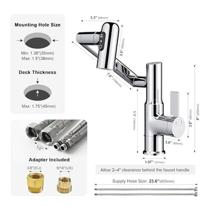 Rotatable Bathroom Faucet with Temperature Display in Fahrenheit (Batteries-Free), 3 Water Modes, Chrome, BF2204-1 - color: Chrome