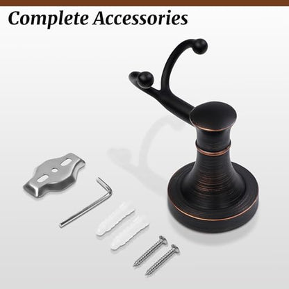 Oil Rubbed Bronze Bathroom Towel Hook, Bronze Bathroom Robe Hook, Heavy Duty Double Towel Hooks Bath Farmhouse Coat Clothes Hook Wall Mounted Rustic for Kitchen Washroom - color: Bronze