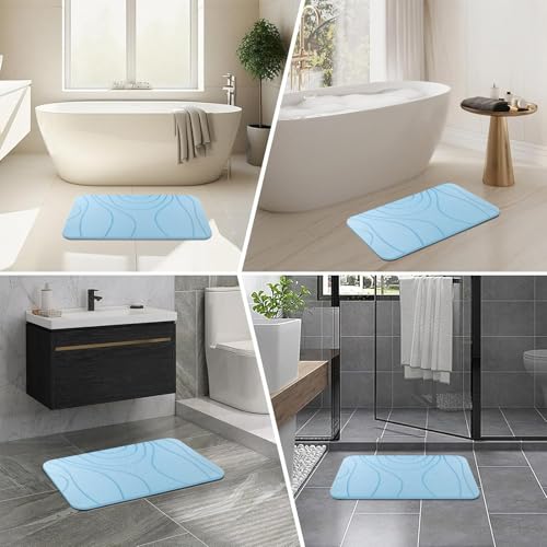 Stone Bath Mat, 2 Pack Diatomaceous Earth Shower Mat, Non-Slip Super Absorbent Quick Drying Bathroom Floor Mat, 24x15, Blue - color: Blue
