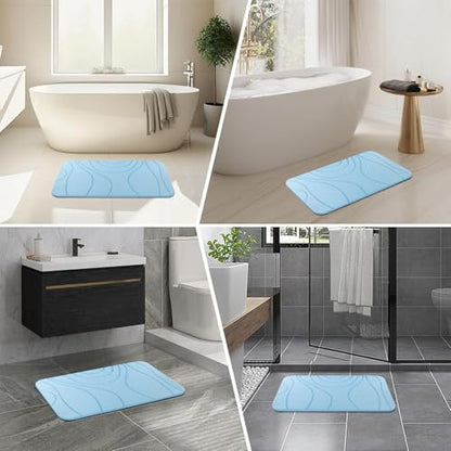 Stone Bath Mat, 2 Pack Diatomaceous Earth Shower Mat, Non-Slip Super Absorbent Quick Drying Bathroom Floor Mat, 24x15, Blue - color: Blue