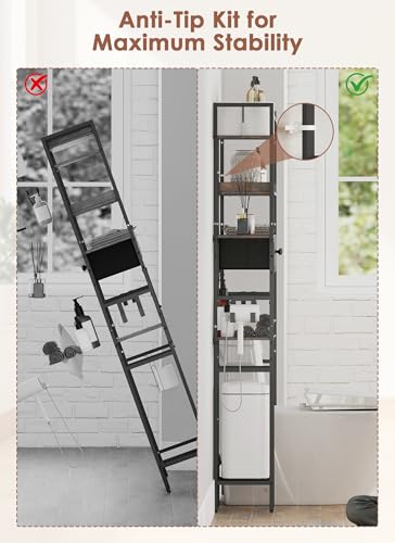 Over The Toilet Storage Rack, 7-Tier Over Toilet Bathroom Organizer with Adjustable Shelf, Above Toilet Storage with Hooks, Space-Saving, Brown Shelf - size: 7 Tier-Brown