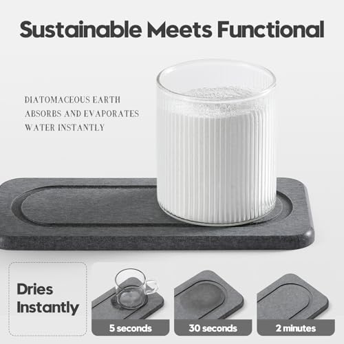 2Pack Diatomite Stone Coasters Water Absorbing Sink Tray for Kitchen & Bathroom Counter, Quick Dry Soap Dish Vanity Caddy, Dispenser Sponge Holder Space Organizer, Dark Gray - 8"x 3.8" - color: 2 Pack - Charcoal - 8"x 3.8"