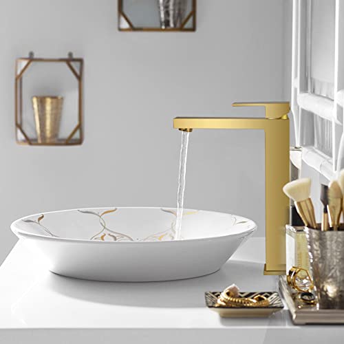 Gold Vessel Sink Faucet, BF307-T-SG | Brushed Gold Single Hole Bowl Sink Faucet Tall Bathroom Faucet Single Handle with Pop up Drain Assembly - color: Brushed Gold (Tall)