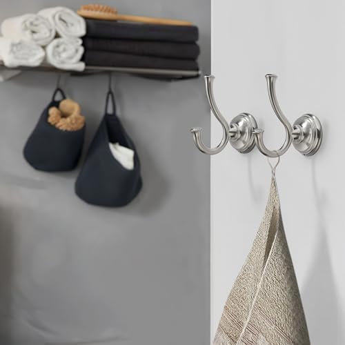TUNNY Towel Hook Bathroom-2 Pack Brushed Nickel Double Robe/Towel Hook Wall Mounted Hook for Bathroom Bedroom Kitchen - color: Brushed Nickel