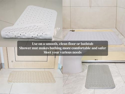 Bathtub Mat Non Slip, Shower Mats with Suction Cup and Drain Holes, Showers Floor Bath Mats for Tub, Drainage Hole Bath Tub Mat for Bathroom (27.6" × 15", Light Grey) - color: Light Grey