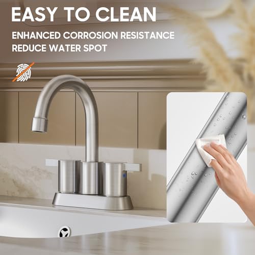 Phiestina Brushed Nickel 4 Inch 2 Handle Centerset Lead-Free Bathroom Sink Faucet, with Copper Pop Up Drain and Water Supply Lines,BF015-1-BN - color: Brushed Nickel