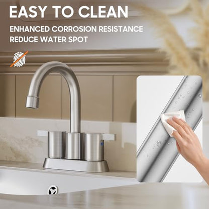 Phiestina Brushed Nickel 4 Inch 2 Handle Centerset Lead-Free Bathroom Sink Faucet, with Copper Pop Up Drain and Water Supply Lines,BF015-1-BN - color: Brushed Nickel