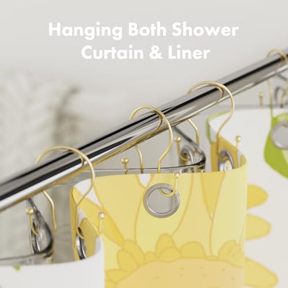 AmazerBath Shower Curtain Hooks Gold Shower Curtain Rings, Simple Double Hook Shower Curtain Hooks Rust Proof, Metal Smooth Shower Hooks for Shower Curtain Rod, 12 Pcs Shower Rod Hook Light Gold - color: Light Gold, style: Minimalist - Double Shower Hooks