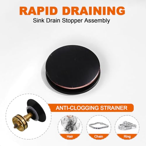 Bathroom Sink Drain Without Overflow, Oil Rubbed Bronze Bathroom Sink Stopper for Vanity Vessel Sink, Rapid Draining Stainless Steel Pop Up Drain with Hair Catcher Anti-Clog Strainer - color: Oil Rubbed Bronze