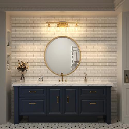 VONLUCE 4 Light Bathroom Vanity Light Fixture,Brushed Gold | Wine Glass Shades, E26 Sockets, Easy to install, Vanity Lights for Bathroom Bedroom Hallway Living Room - color: Gold, size: 4-Light