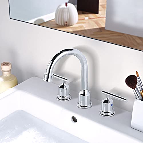 WOWOW Chrome Bathroom Faucet Widespread Bathroom Sink Faucet 3 Hole Vanity Faucet 8 Inch Brass Basin Faucet 2 Handle Tall Bathroom Tap with Drain and Hoses - color: Chrome, size: Widespread