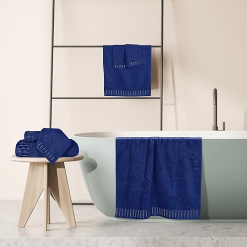 Ultra Soft 6 Pack Cotton Towel Set, Contains 2 Bath Towels 28x55 inch, 2 Hand Towels 16x24 inch & 2 Wash Cloths 12x12 inch, Ideal Everyday use, Compact & Lightweight - Navy Blue - color: Navy Blue, size: 6 Pack Set