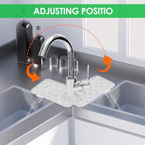 Dimeho Sink Faucet Splash Guard Mat Silicone Soap Dish Pad Small Faucet Handle Drip Catch Sponge Holder Sink Protector Trays for Bathroom Kitchen Countertop Gadgets Accessories 8.3 x 5.7 Inch - color: White