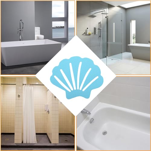 12 Pcs Blue and Pink Bathtub Stickers Non Slip | Shell Shaped, Safety Shower Treads, Adhesive, For Bathroom Bathtub & Shower Floor - color: Blue and Pink