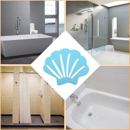 12 Pcs Blue and Pink Bathtub Stickers Non Slip | Shell Shaped, Safety Shower Treads, Adhesive, For Bathroom Bathtub & Shower Floor - color: Blue and Pink