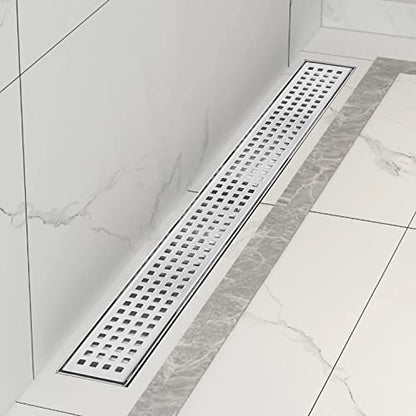48 inch Linear Shower Drain Brushed Silver with Grate Removable | Square Hole Panel,AISI 304 Stainless Steel Fast Drainage Rectangle Hidden Shower Trench,Detachable Hair Catcher,Leveling Feet - color: Stainless Steel, size: 48 inch+No Base
