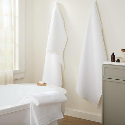 Town & Country Basics 4-Piece Waffle Woven Terry Stripe Bath Towel Set, 30x56-Inch, 100% Cotton, Quick Dry, White - color: White