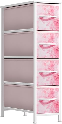 Sorbus Kids Narrow Dresser with 4 Drawers - Vertical Slim Storage Chest of Drawers with Steel Frame, Wood Top & Easy Pull Fabric Bins for Small Spaces, Closets, Bedroom, Bathroom & Laundry - color: Tie-dye Pink, style: 4 Drawer