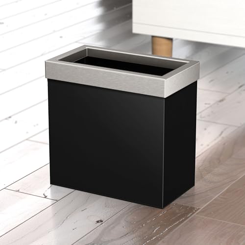 Gatco Small Bathroom Trash Can with Lid, Rectangle 3 Gallon Stainless Steel Wastebasket, Under Sink, Matte Black and Satin Nickel, for Bathroom, Bedroom, Office (1918SN) - color: Matte Black / Satin Nickel