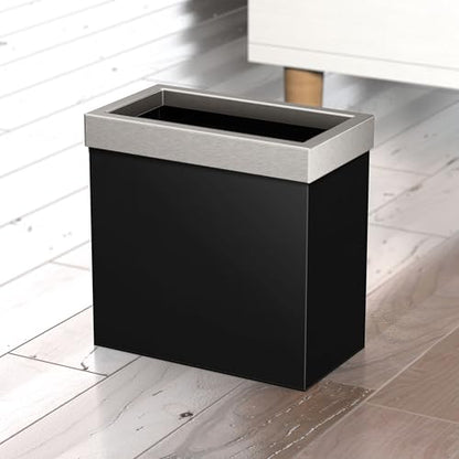 Gatco Small Bathroom Trash Can with Lid, Rectangle 3 Gallon Stainless Steel Wastebasket, Under Sink, Matte Black and Satin Nickel, for Bathroom, Bedroom, Office (1918SN) - color: Matte Black / Satin Nickel