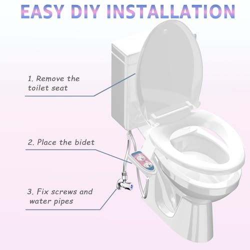 Aünsffer Toilet Bidet Attachment for Toilet, No-Electric Fresh Cold Water with Dual Nozzles Sprayer, 3 Wash Modes (Feminine/Bidet Wash + Self-Cleaning)，Fits Standard Toilet Bowl, Blue Pink - color: Blue Pink