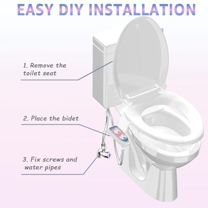 Aünsffer Toilet Bidet Attachment for Toilet, No-Electric Fresh Cold Water with Dual Nozzles Sprayer, 3 Wash Modes (Feminine/Bidet Wash + Self-Cleaning)，Fits Standard Toilet Bowl, Blue Pink - color: Blue Pink