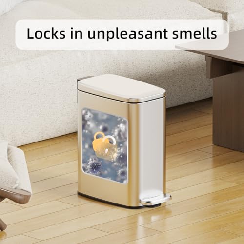 KSSKSS Small Bathroom Trash Can with Lid Soft Close, Step Pedal, 6L / 1.6 Gal Stainless Steel Garbage Bin with Removable Inner Bucket, Slim Wastebasket for Narrow Spaces (Silver) - color: Silver--P