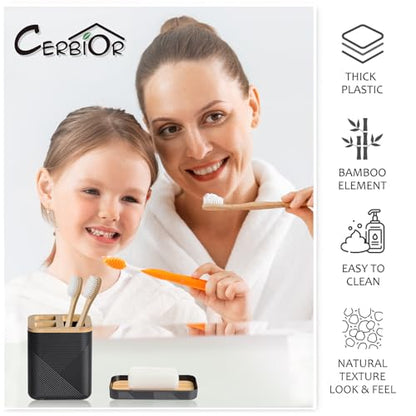 CERBIOR Bamboo Bathroom Accessories Set 6 Piece Square Spiral Set,Black | Includes Soap Dispenser, Toothbrush Holder, Toothbrush Cup, Soap Dish for Decorative Countertop and Housewarming Gift - size: Complete Set, style: Black