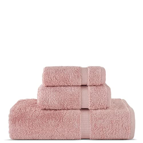 Chakir Turkish Linens Personalized 3 Piece Towel Set, 100% Cotton Luxury Turkish Towels for Bathroom, Soft Absorbent Towel Set with Bath Towel Hand Towel and Washcloth, Pink - color: Pink