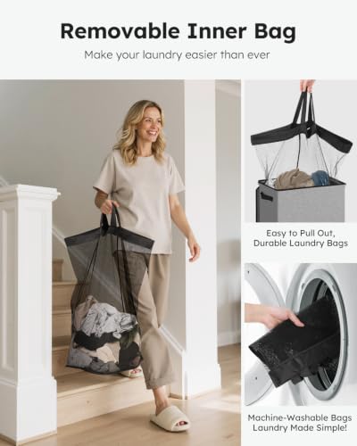 SOLEDI Slim Laundry Hamper with Lid, Narrow Laundry Basket with Removable Bags, Dirty Clothes Hamper with handle, Small Hamper perfect for Laundry room, Bathroom, Bedroom, Small spaces. 70L Grey - color: Grey, size: 70L