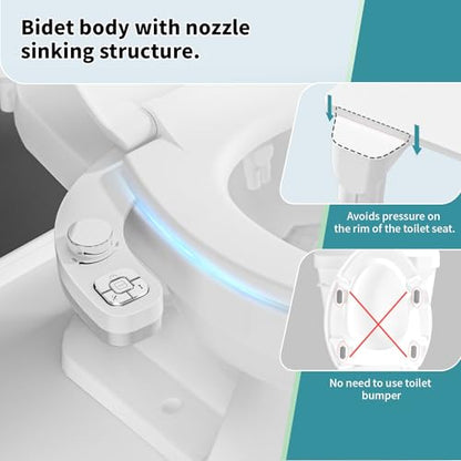Bidet Attachment for Toilet, Dual Nozzle (Frontal and Rear Wash) Non-Electric Fresh Water Toilet Seat Attachment with Nozzle Self Cleaning, Adjustable Water Pressure(Chrome Silver) - color: Chrome Silver