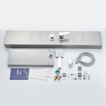 Shower Panel Tower System with LED Lights, Stainless Steel 5 in 1 Shower Panel with Rainfall Waterfall Shower Head, Body Spray, Handheld Shower, Tub Spout (Brushed) - color: Brushed Nickel -Wave Body Spray