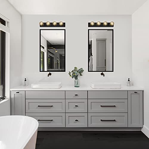 Design House Vanity Lights, 4 Linear Lights, Dimmable, Horizontal or Vertical Use, Uses (4) 60W Bulbs, for Bathroom/Makeup Vanity, Matte Black, 24.0. in. L x 4.33 in. H x 2.0 in. D, 588574-BLK - color: Matte Black