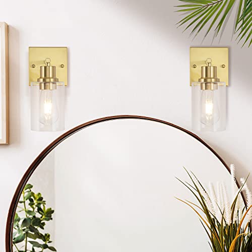 1-Lights Gold Bathroom Light Fixture, Brushed Brass Vanity Light with Clear Glass Shade, Modern Bath Wall Lights for Living Room, Hallway, Bedroom - color: Gold 1-Light