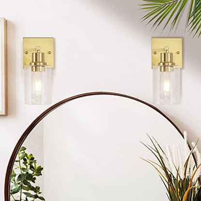 1-Lights Gold Bathroom Light Fixture, Brushed Brass Vanity Light with Clear Glass Shade, Modern Bath Wall Lights for Living Room, Hallway, Bedroom - color: Gold 1-Light