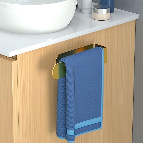 HUFEEOH Adhesive Hand Towel Holder, Kitchen Towel Hanger Towel Bars Wall Mounted, Stainless Steel Bath Towel Holder for Bathroom Hotel Kitchen (8 inch, Gold) - color: Gold, size: 8 Inch