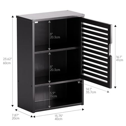 HITNET Bathroom Storage Cabinet Wall Mounted, Hanging Medicine Cabinet with Adjustable Shelf, Over the Toilet Space Saver Organizer, Black Bamboo Kitchen Cupboard, Single Door - color: Black