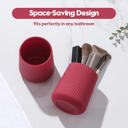 YAUKPH Red Striped Toothbrush Holder | for Electric Toothbrushes Bathroom Organizer Cup for Toothpaste Kids & Adults - color: Red Ribbed